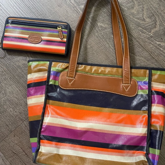 Fossil Handbags - Fossil Purse and wallet. Striped orange blue and white